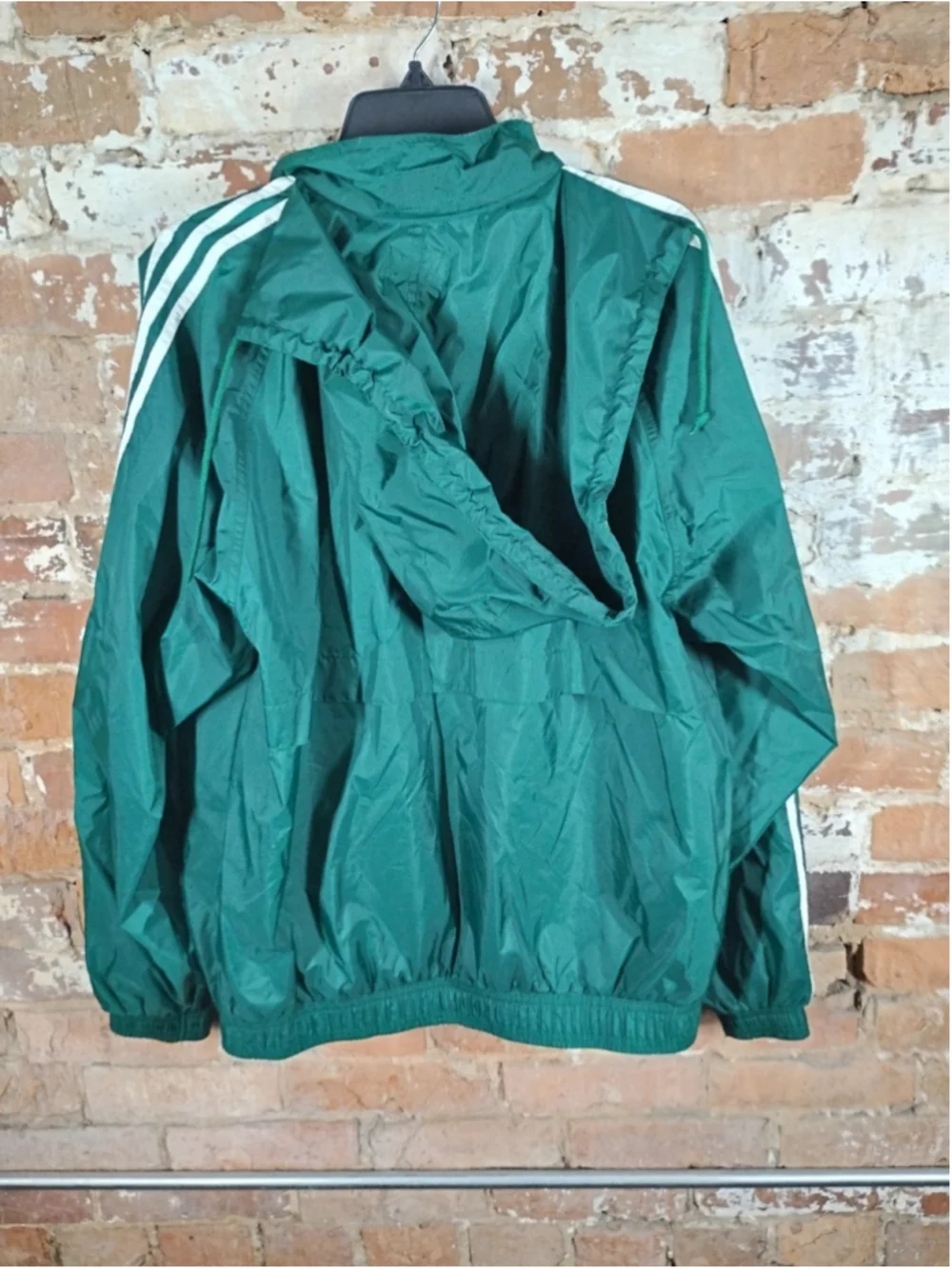 Vintage Adidas Windbreaker Jacket Mens M Green Hooded Full Zip 3 Stripe Track